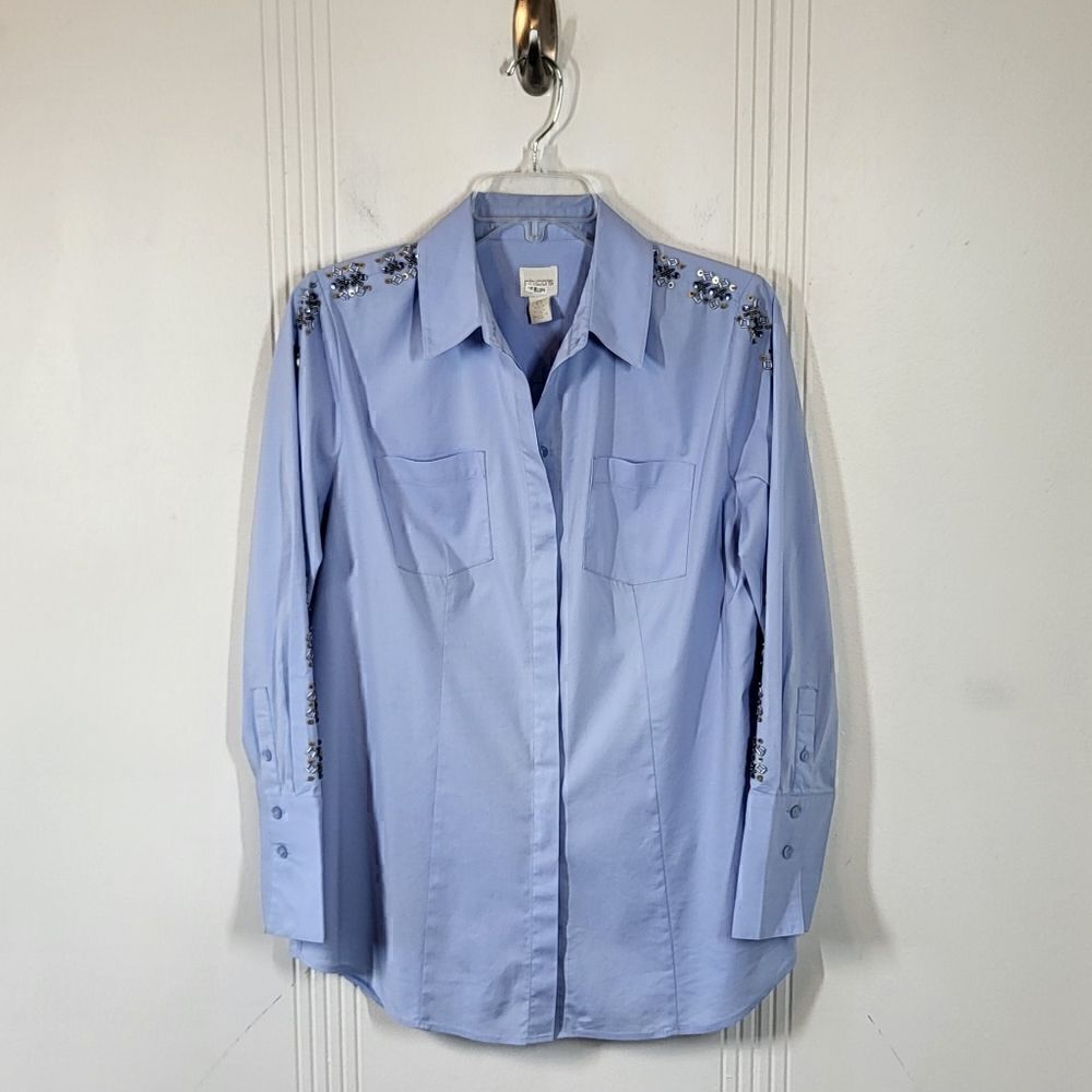 Chico's Light Blue Embroidered  Blouse